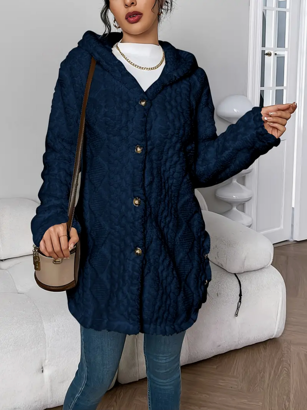 Cardigan con cappuccio in maglia a trecce da donna – Maniche lunghe morbide e comode