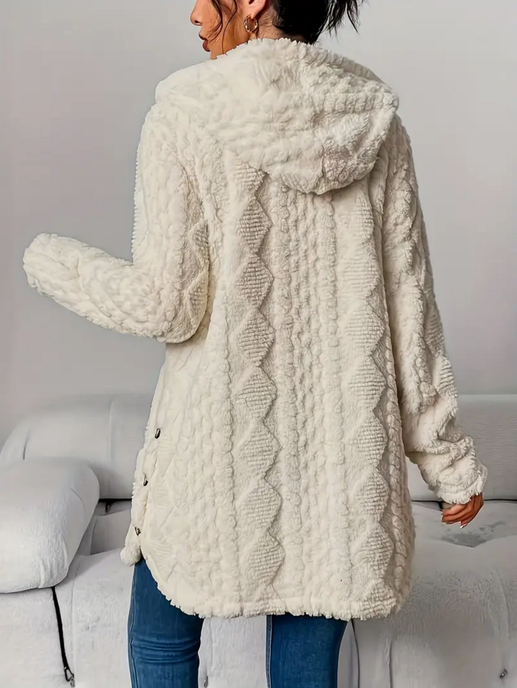 Cardigan con cappuccio in maglia a trecce da donna – Maniche lunghe morbide e comode