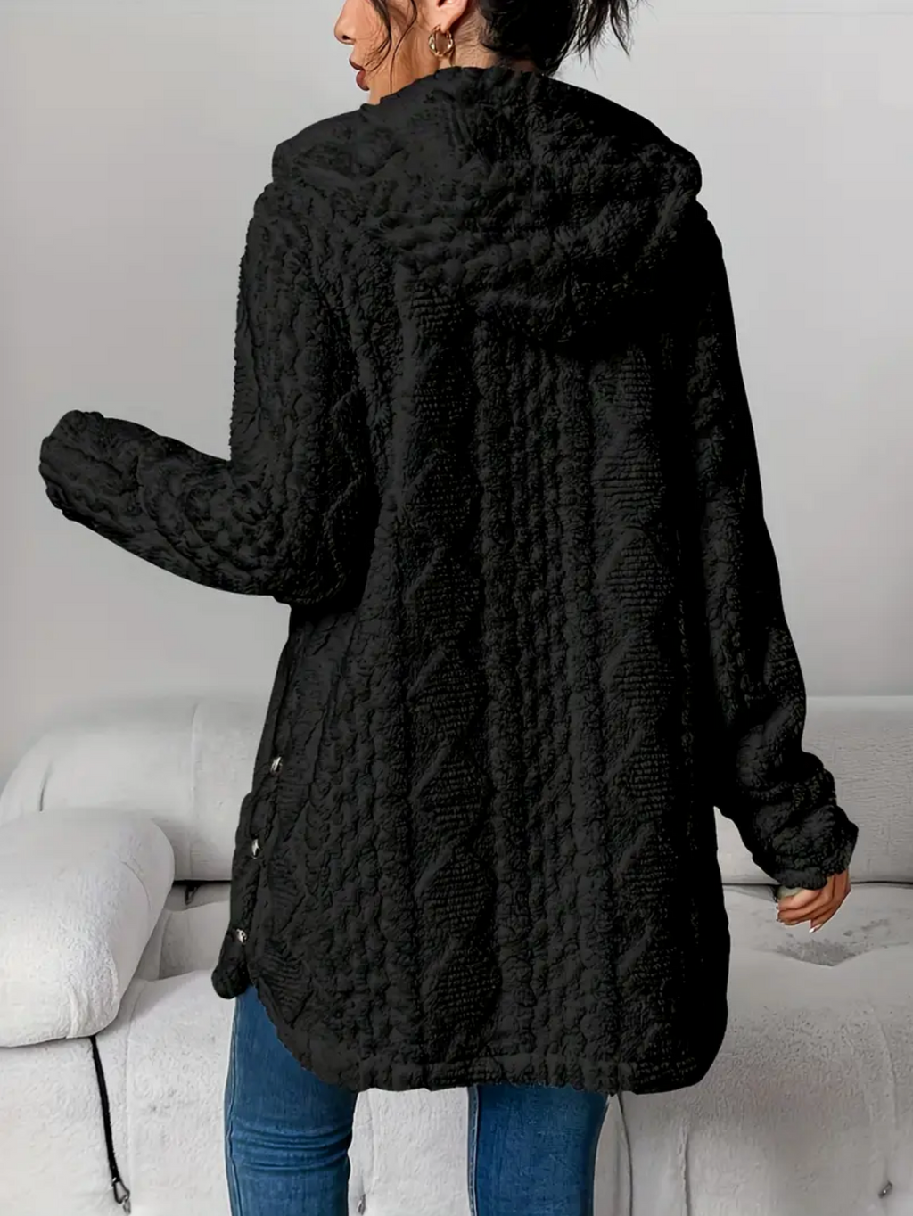 Cardigan con cappuccio in maglia a trecce da donna – Maniche lunghe morbide e comode