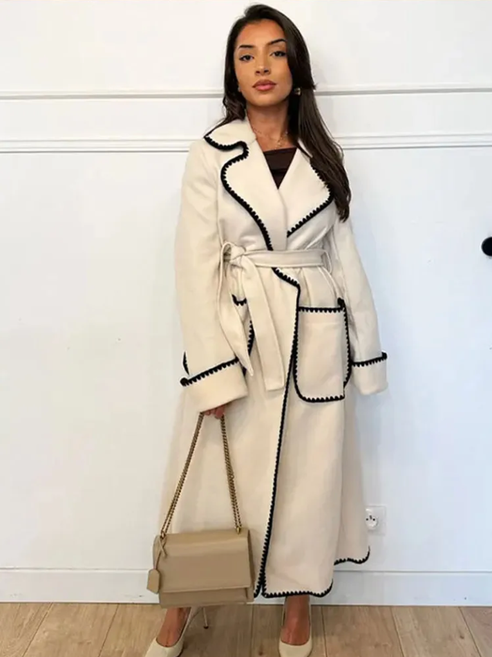 Elegante trench lungo patchwork da donna