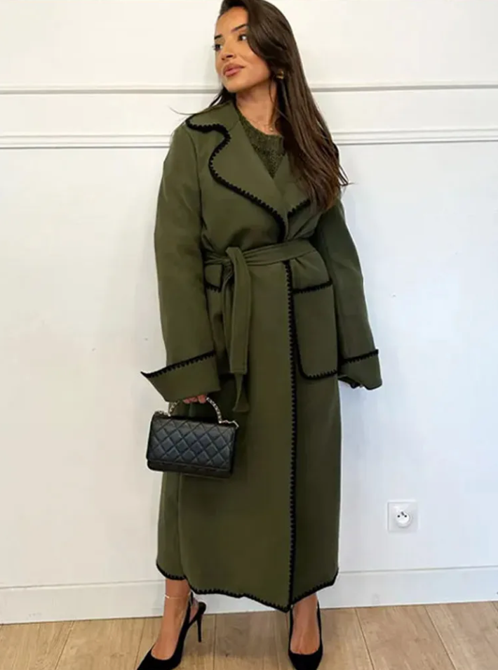 Elegante trench lungo patchwork da donna