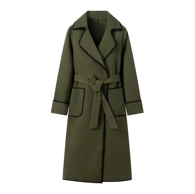 Elegante trench lungo patchwork da donna