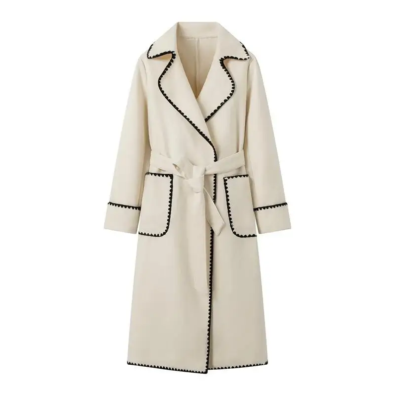 Elegante trench lungo patchwork da donna