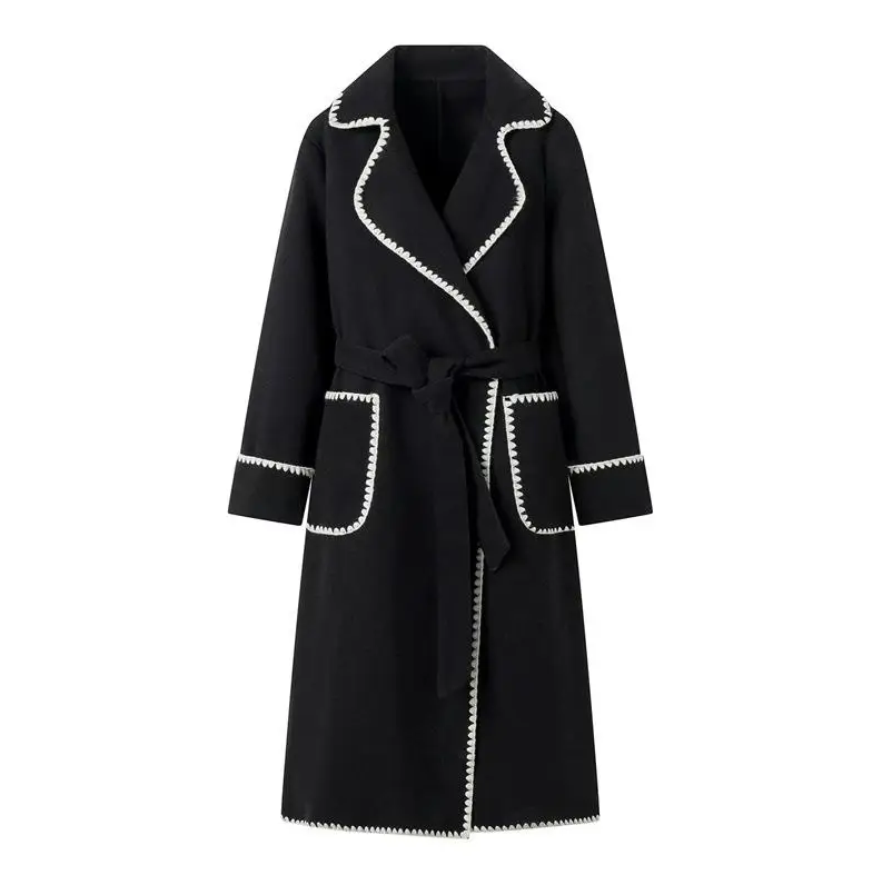 Elegante trench lungo patchwork da donna