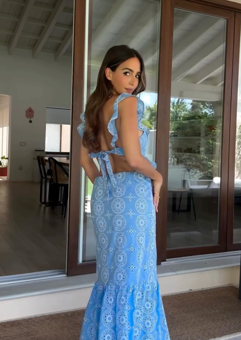 Abito maxi ricamato da donna con schiena scoperta – Elegante ed estivo