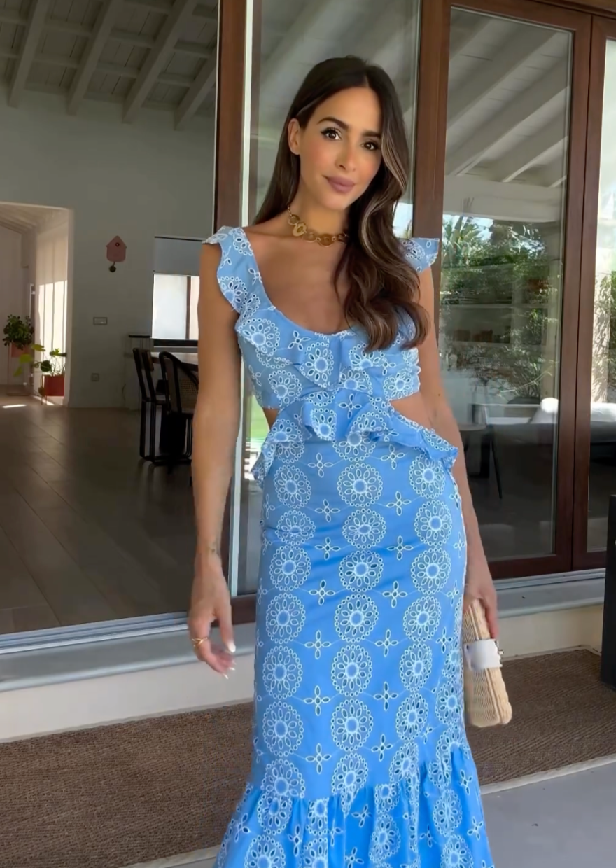 Abito maxi ricamato da donna con schiena scoperta – Elegante ed estivo