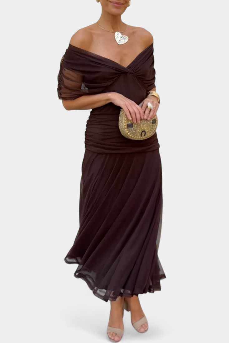 Elegante abito lungo da donna con scollo a V e stampa floreale – Abito estivo lungo e fluido
