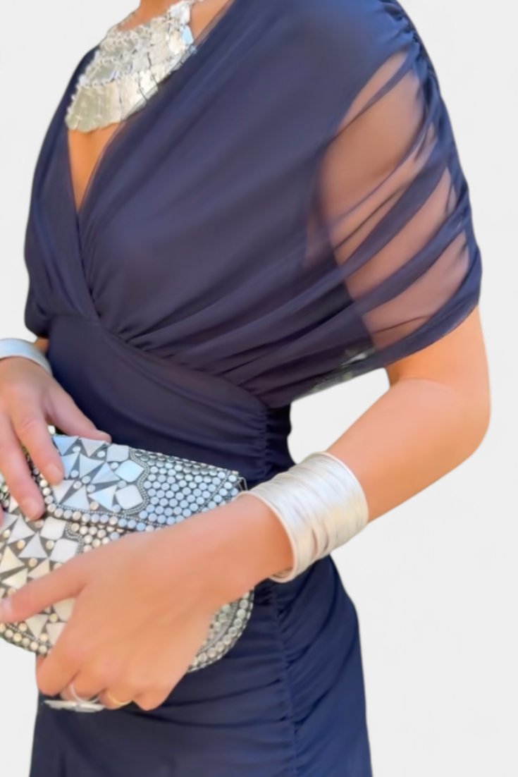 Elegante abito lungo da donna con scollo a V e stampa floreale – Abito estivo lungo e fluido