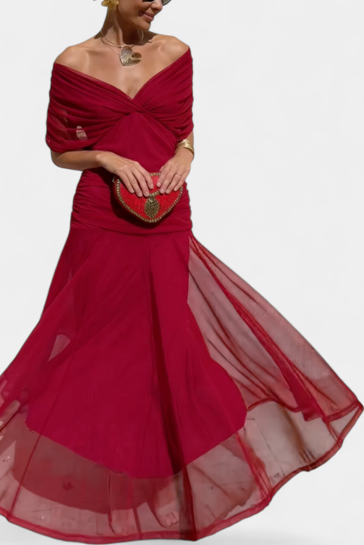 Elegante abito lungo da donna con scollo a V e stampa floreale – Abito estivo lungo e fluido
