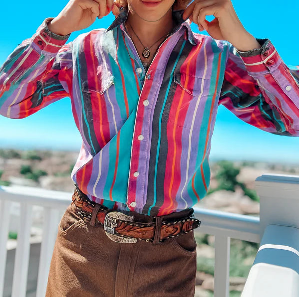 Camicia Uomo a Righe Blocchi Colore - Maniche Lunghe Casual