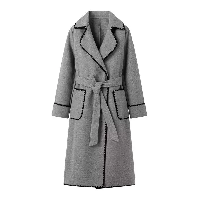 Elegante trench lungo patchwork da donna
