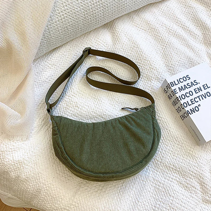 Borsa a Tracolla Donna Vintage in Velluto a Coste – Tracolla Regolabile Borsa Leggera e Casual per Uso Quotidiano