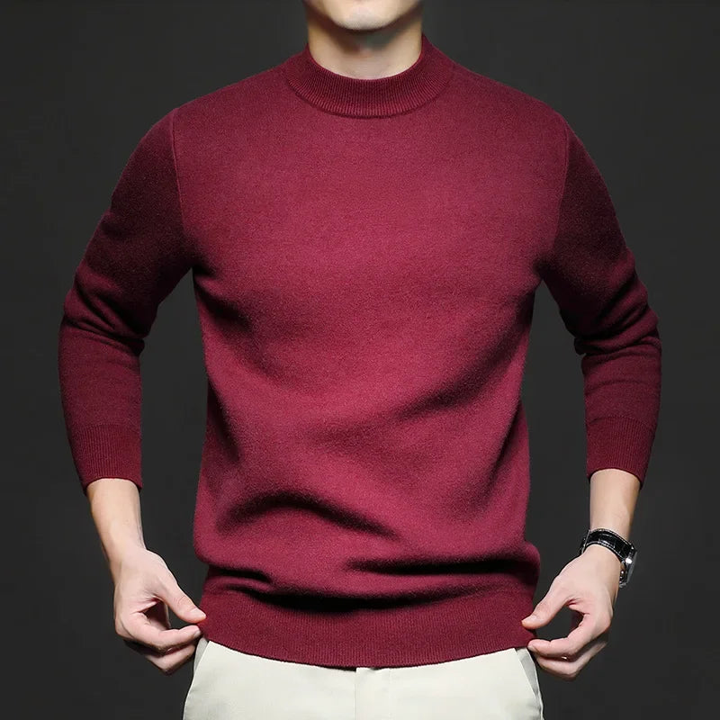Maglione da uomo in lana semplice con collo a vita media