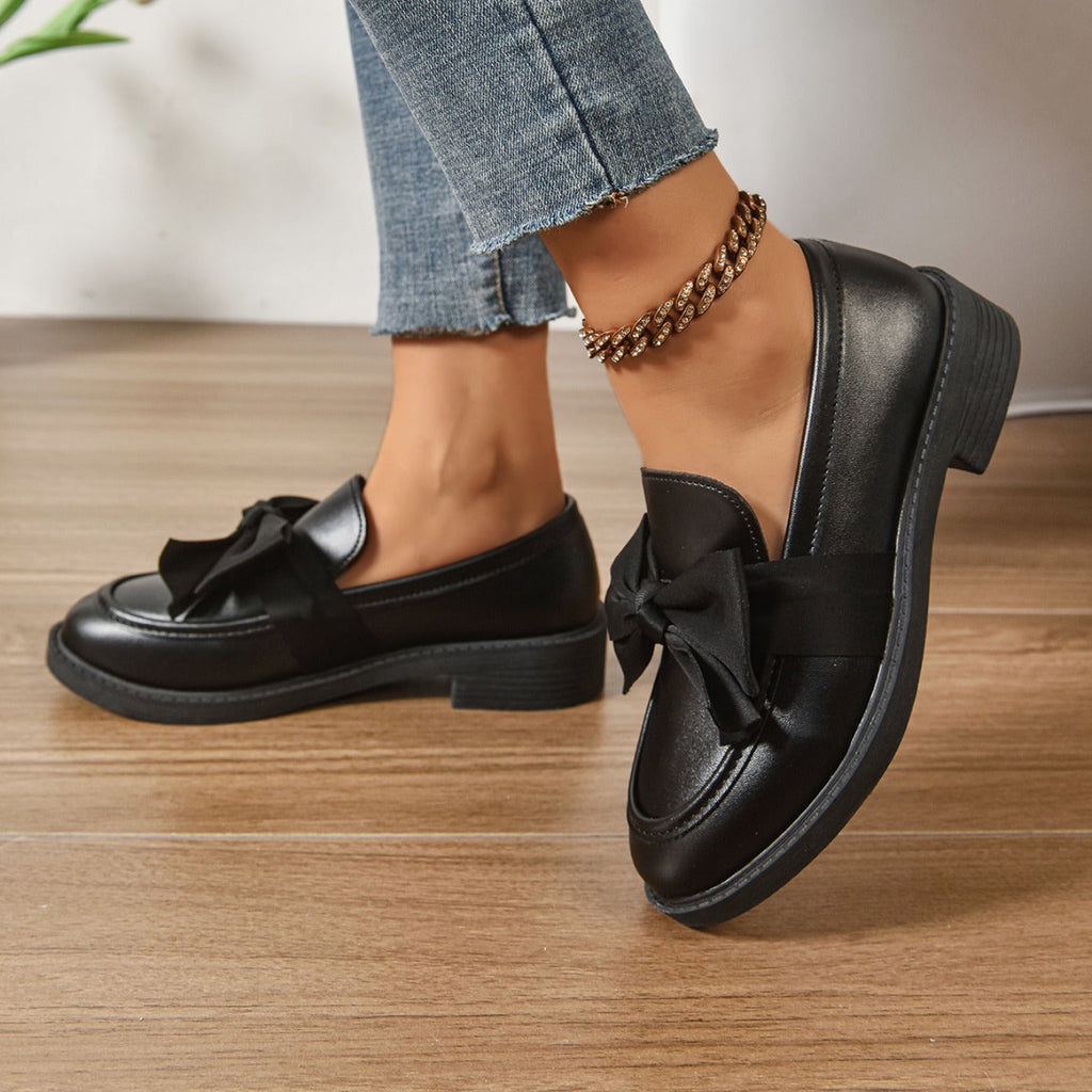Mocassini in Pelle Slip-On – Scarpe Eleganti con Fiocco e Suola Platform