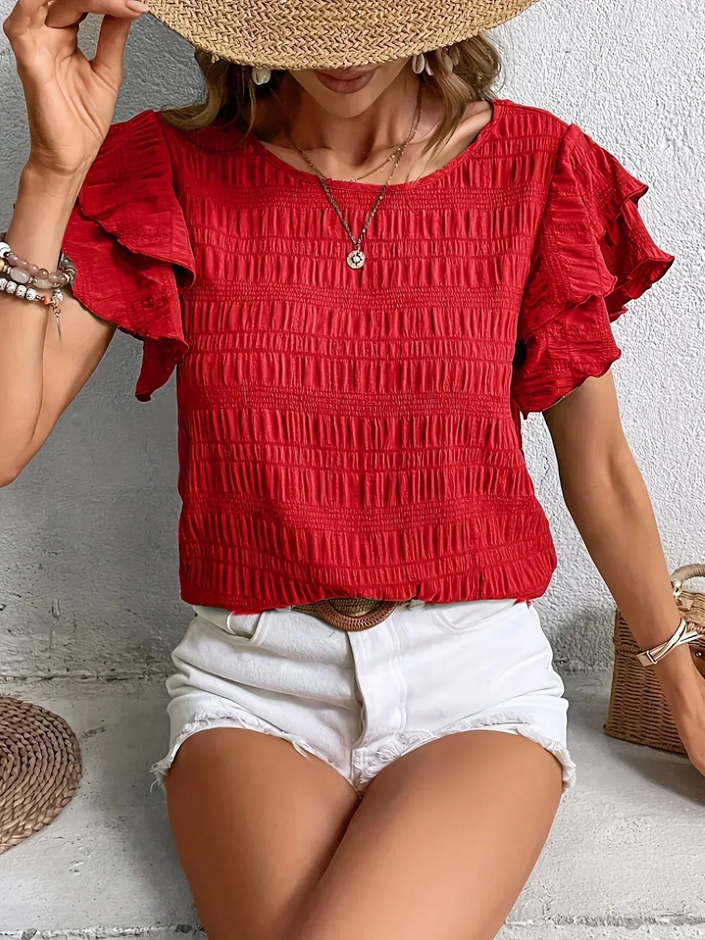 Blusa leggera da donna con volant – Top traspirante ed elegante