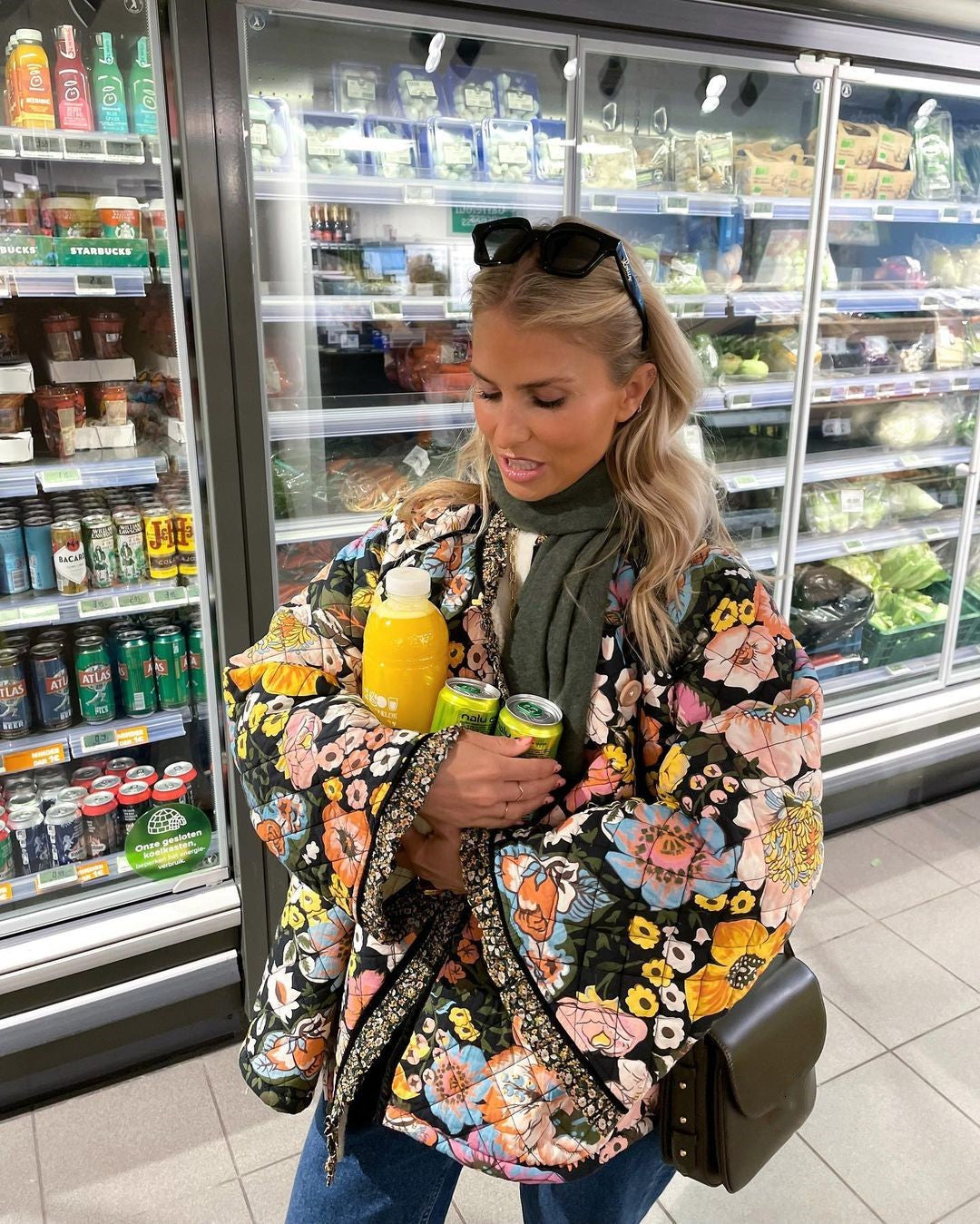 Giacca trapuntata reversibile da donna con stampa floreale colorata - Stile bohémien spesso e foderato