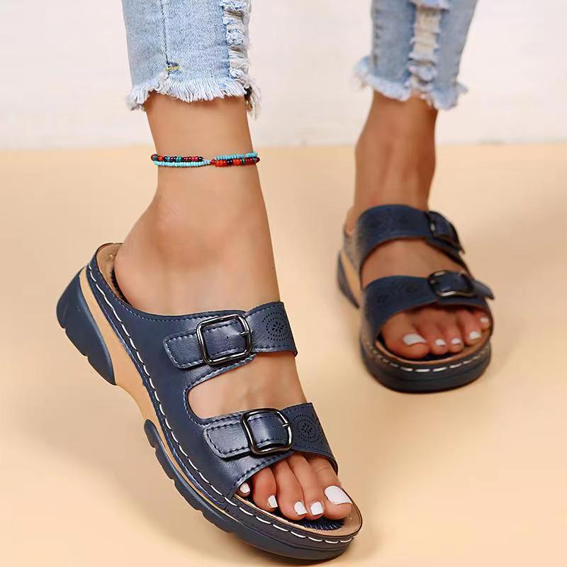 Sandali ortopedici in con cinturino con fibbia da donna - Calzata larga, supporto plantare, scarpe estive casual da passeggio