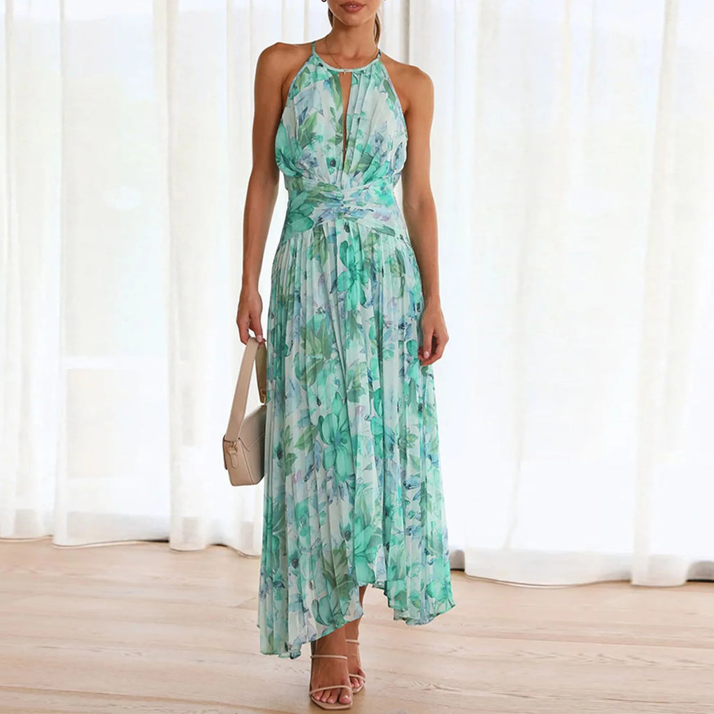 Abito maxi floreale da donna con collo halter - Boho ed elegante