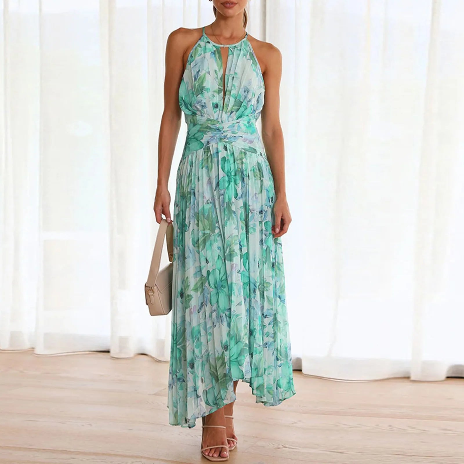 Abito maxi floreale da donna con collo halter - Boho ed elegante
