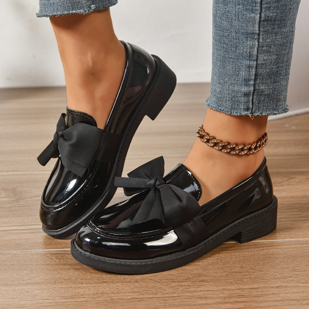 Mocassini in Pelle Slip-On – Scarpe Eleganti con Fiocco e Suola Platform