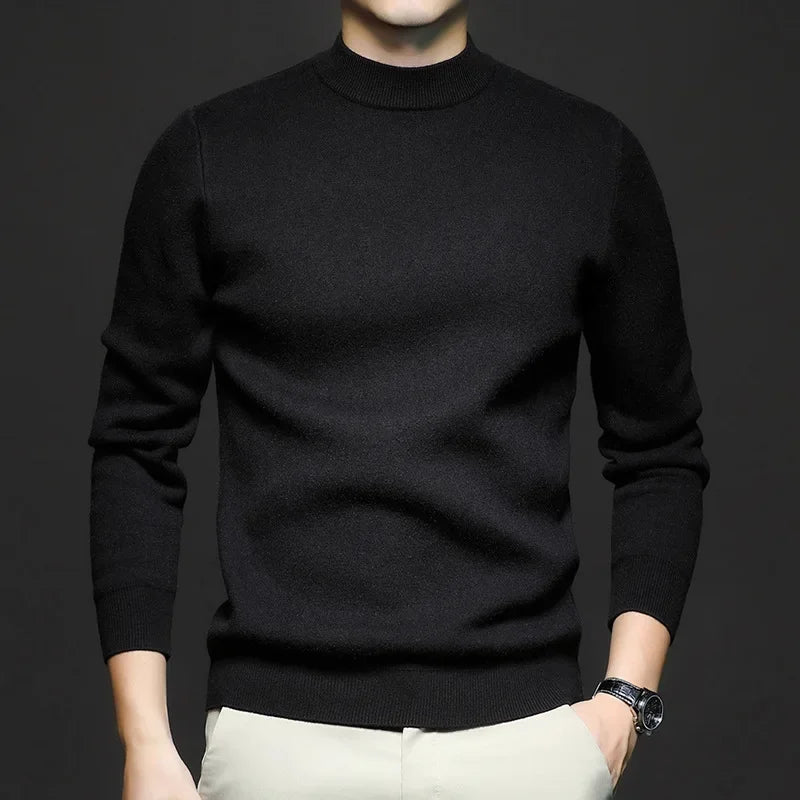 Maglione da uomo in lana semplice con collo a vita media