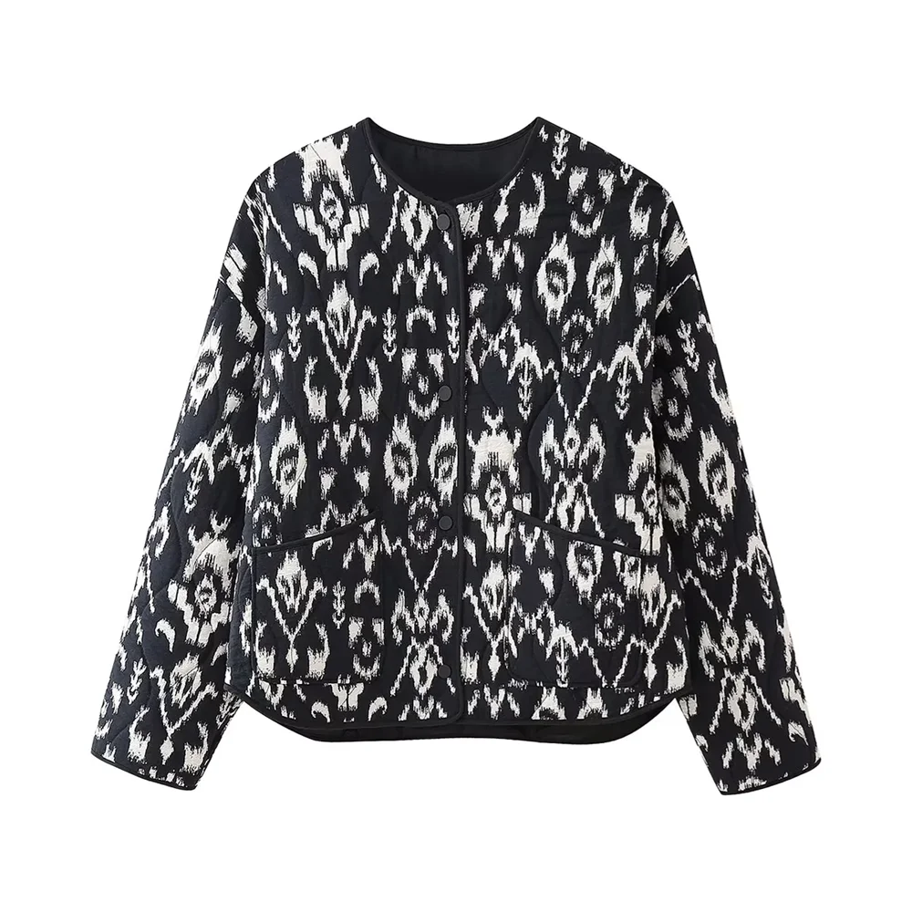 Elegante giacca trapuntata nera da donna – Cappotto corto bohémien