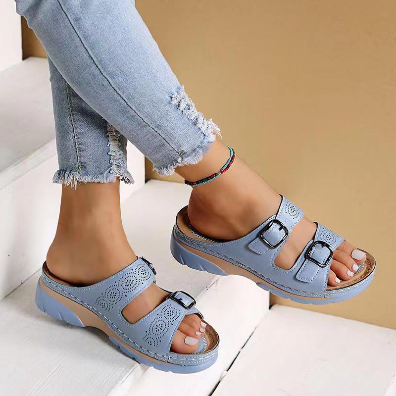 Sandali ortopedici in con cinturino con fibbia da donna - Calzata larga, supporto plantare, scarpe estive casual da passeggio