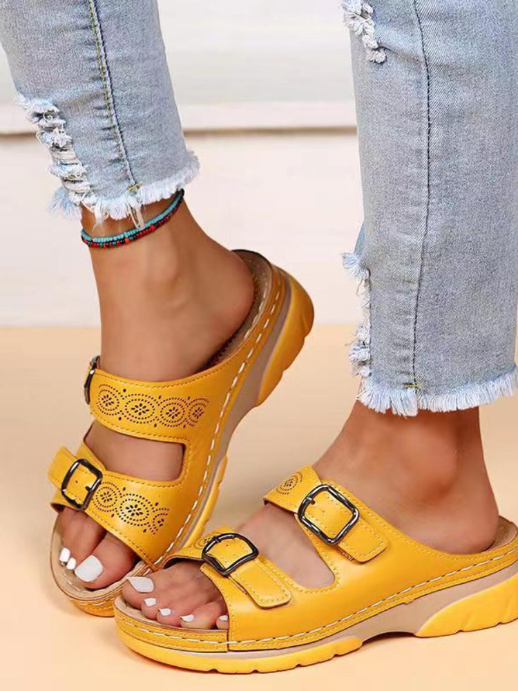 Sandali ortopedici in con cinturino con fibbia da donna - Calzata larga, supporto plantare, scarpe estive casual da passeggio