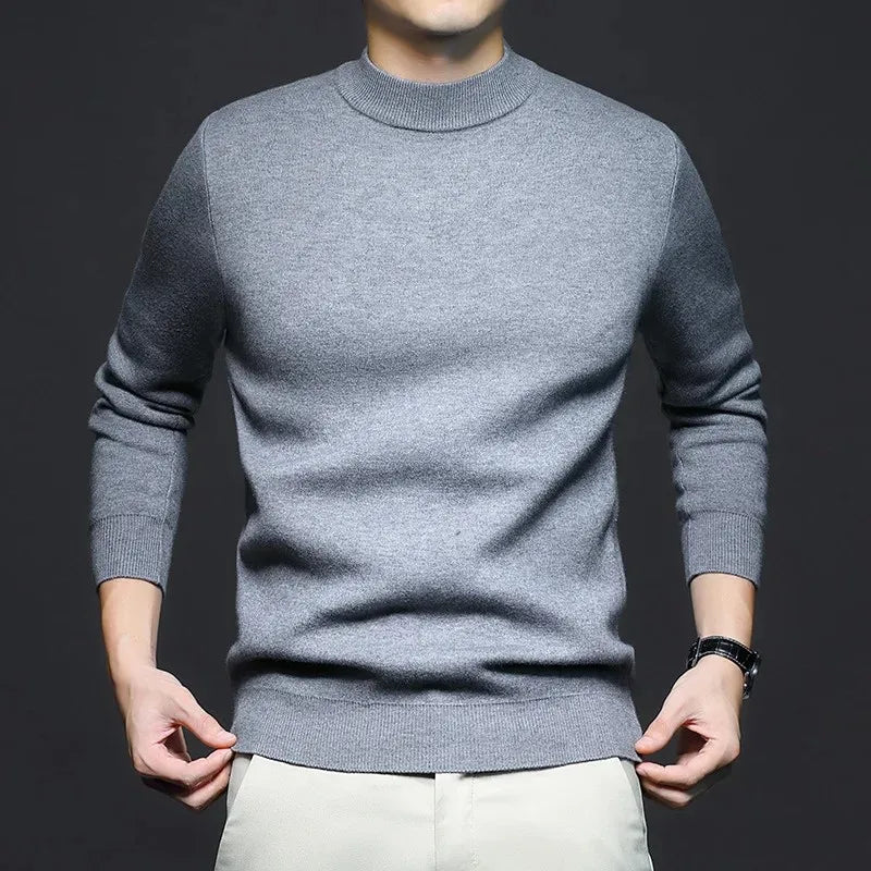 Maglione da uomo in lana semplice con collo a vita media