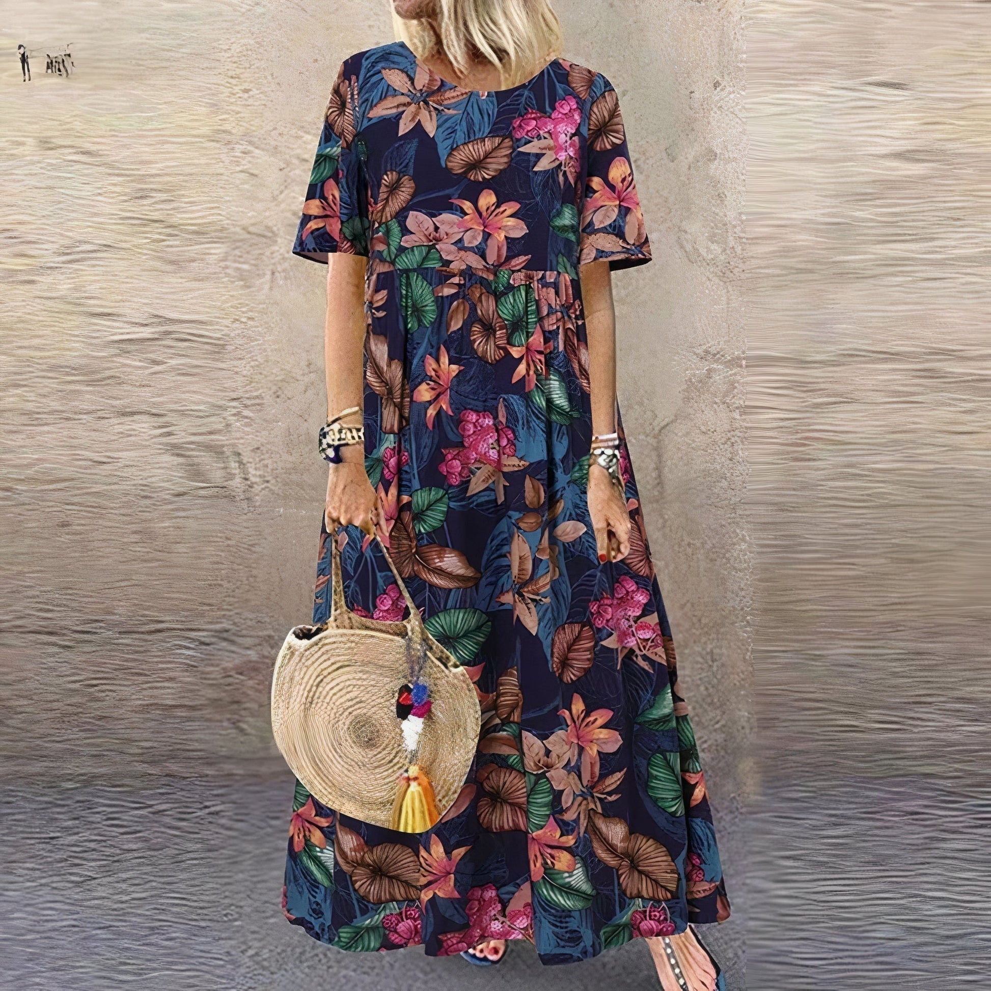 Maxi abito donna casual floreale dal taglio rilassato