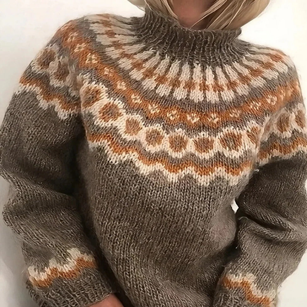 Pull à col roulé pour femme à motif nordique - Chaud et doux