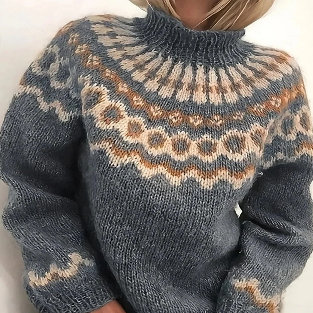 Pull à col roulé pour femme à motif nordique - Chaud et doux
