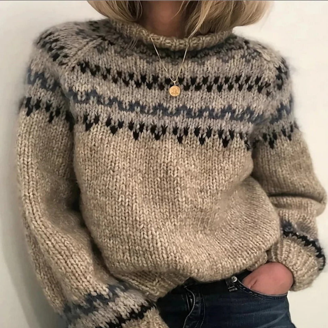 Pull à col roulé pour femme à motif nordique - Chaud et doux