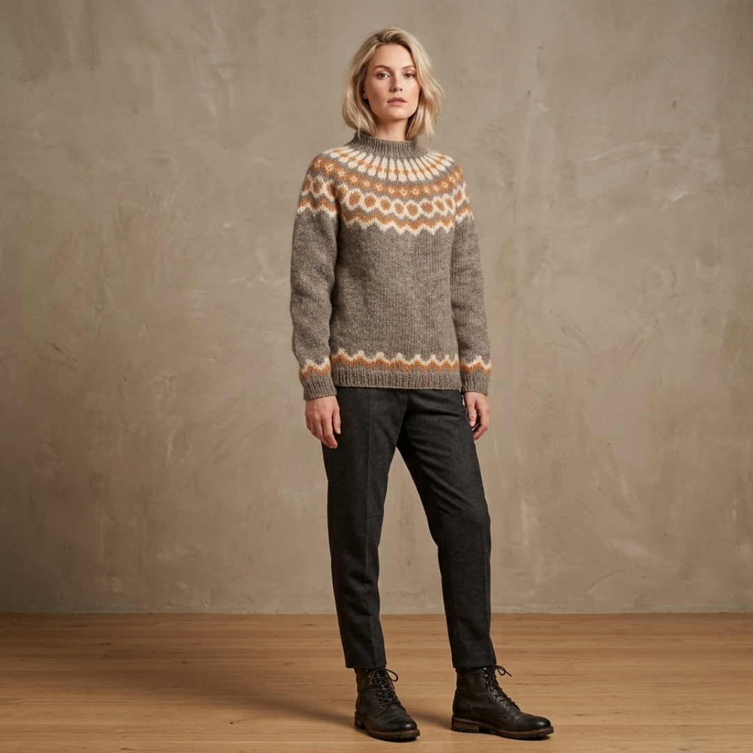 Pull à col roulé pour femme à motif nordique - Chaud et doux