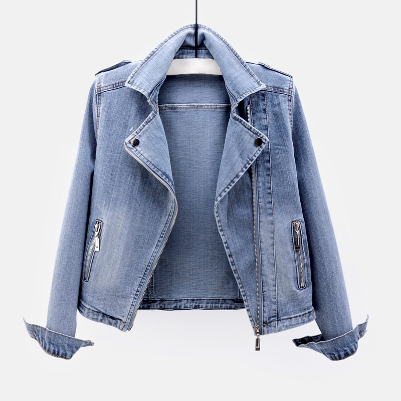 Elegante giacca in denim da donna – vestibilità slim con cerniera corta