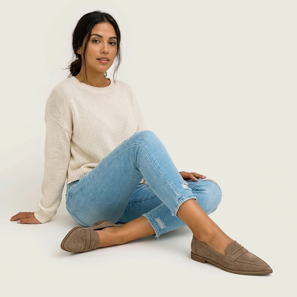 Mocassini classici da donna in camoscio – Calzature eleganti a punta