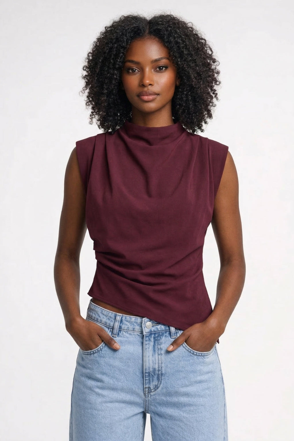 Top da donna drappeggiato senza maniche dal taglio aderente - Elegante e raffinato
