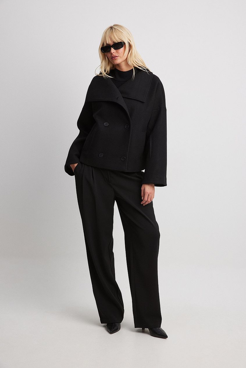 Giacca corta doppiopetto in lana da donna – Elegante e caldo cappotto grigio
