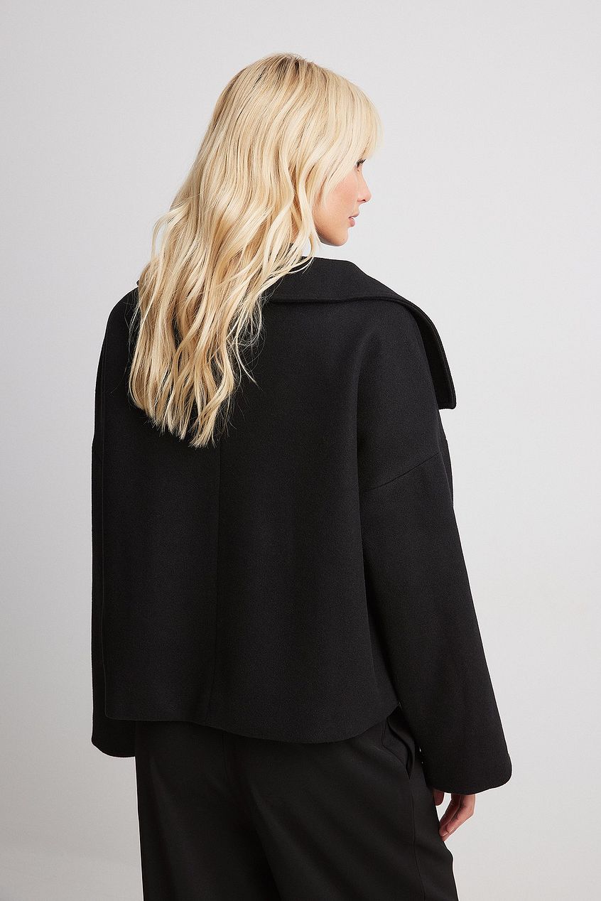 Giacca corta doppiopetto in lana da donna – Elegante e caldo cappotto grigio