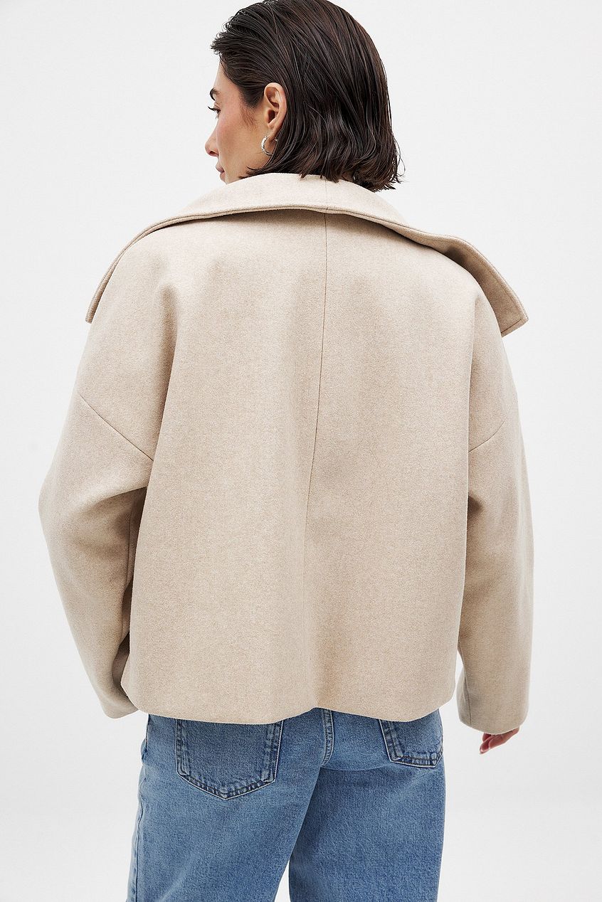 Giacca corta doppiopetto in lana da donna – Elegante e caldo cappotto grigio
