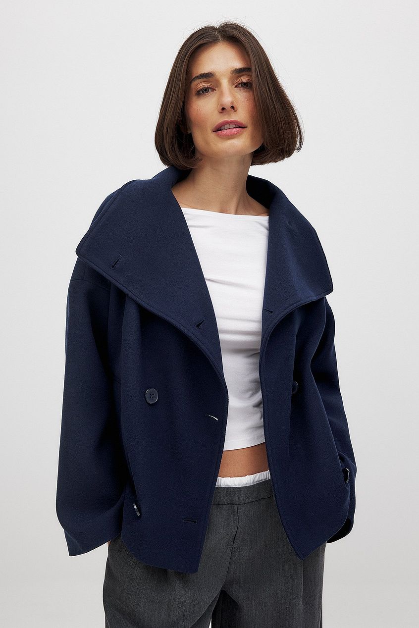 Giacca corta doppiopetto in lana da donna – Elegante e caldo cappotto grigio