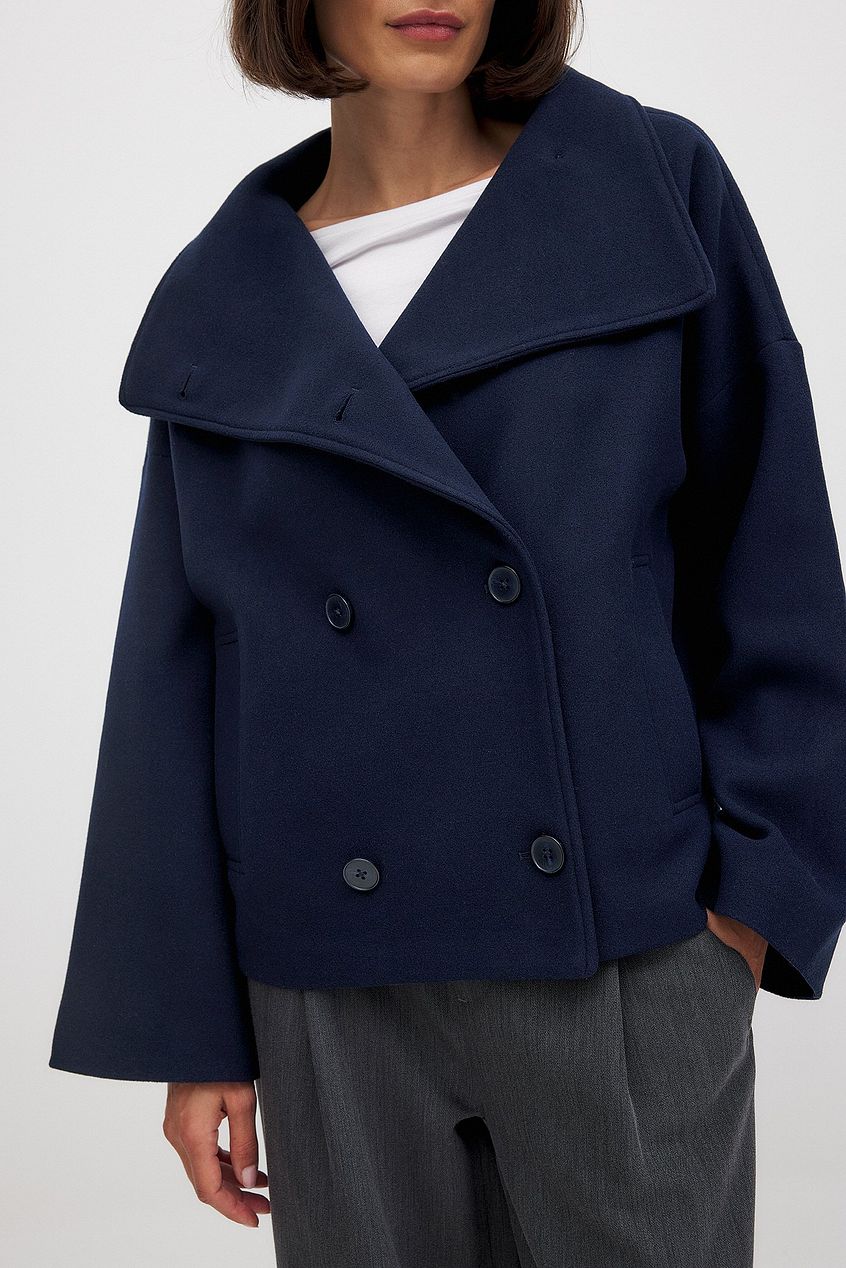 Giacca corta doppiopetto in lana da donna – Elegante e caldo cappotto grigio