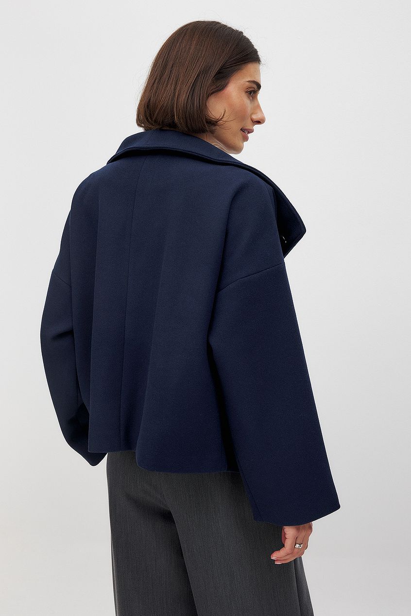 Giacca corta doppiopetto in lana da donna – Elegante e caldo cappotto grigio