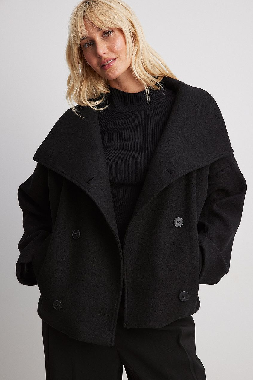 Giacca corta doppiopetto in lana da donna – Elegante e caldo cappotto grigio