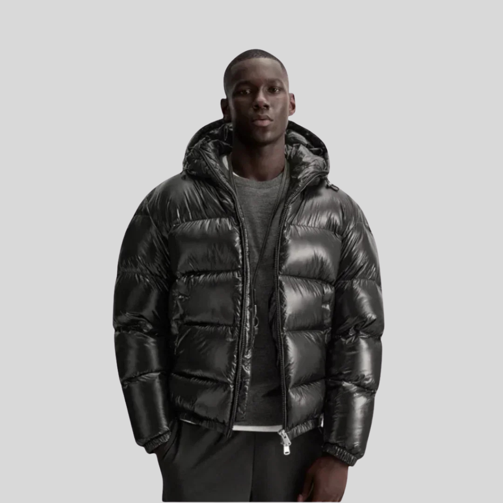 Piumino nero premium da uomo – Parka invernale isolato con cerniera