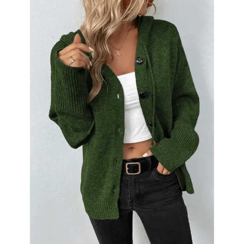 Cardigan gilet con cappuccio in maglia da donna – Casual scollo a V abbottonato maniche lunghe