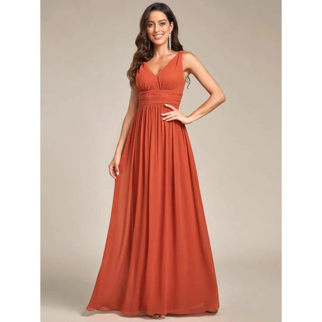 Abito Maxi Elegante con Scollo a V – Stile Femminile Senza Tempo