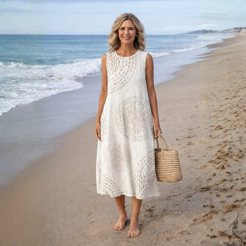 Abito Midi Donna Senza Maniche Stampato – Comfort Elegante e Stile Casual Retrò