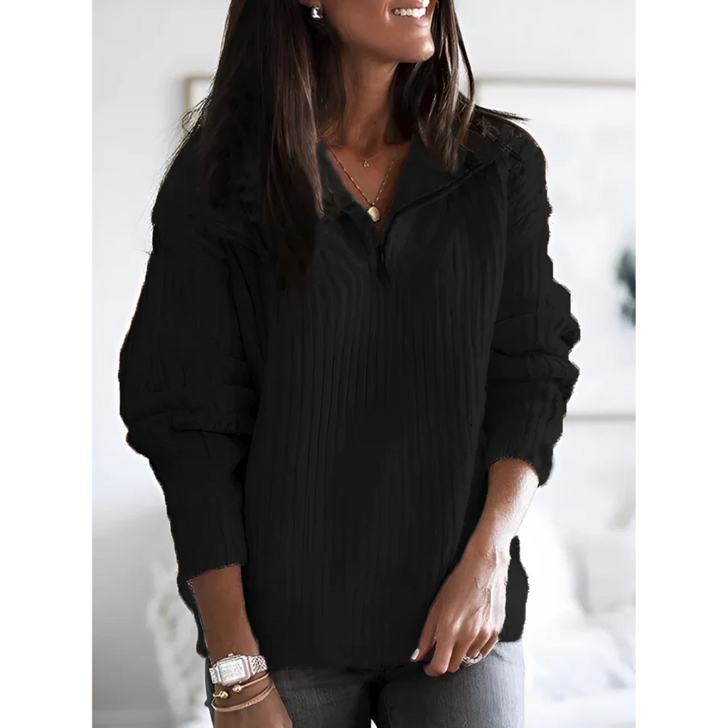 Elegante e comodo maglione con cerniera da donna – Pullover invernale spesso con maniche lunghe