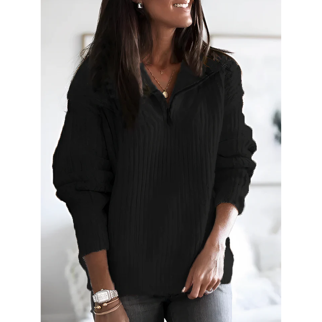Elegante e comodo maglione con cerniera da donna – Pullover invernale spesso con maniche lunghe